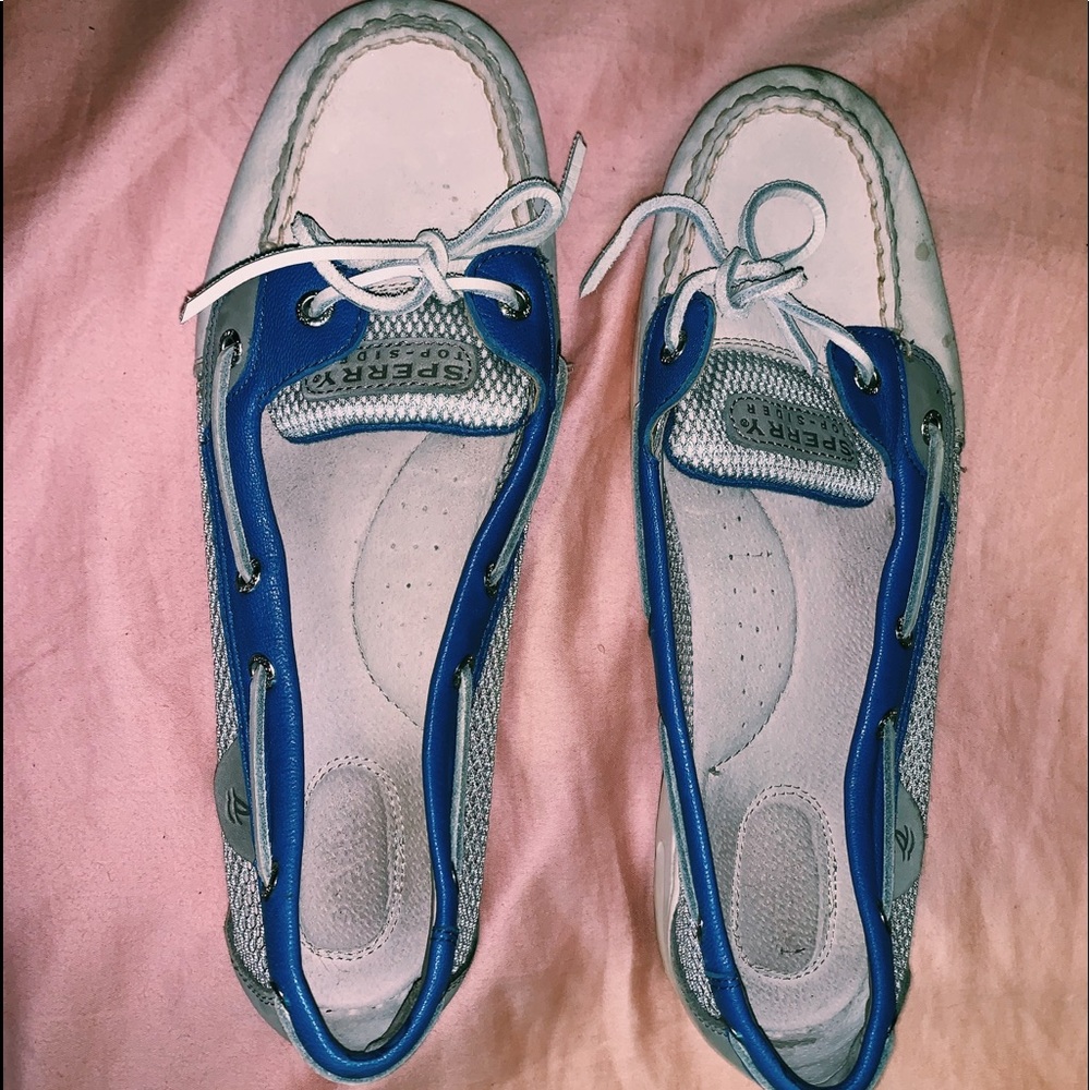 blue and white sperrys